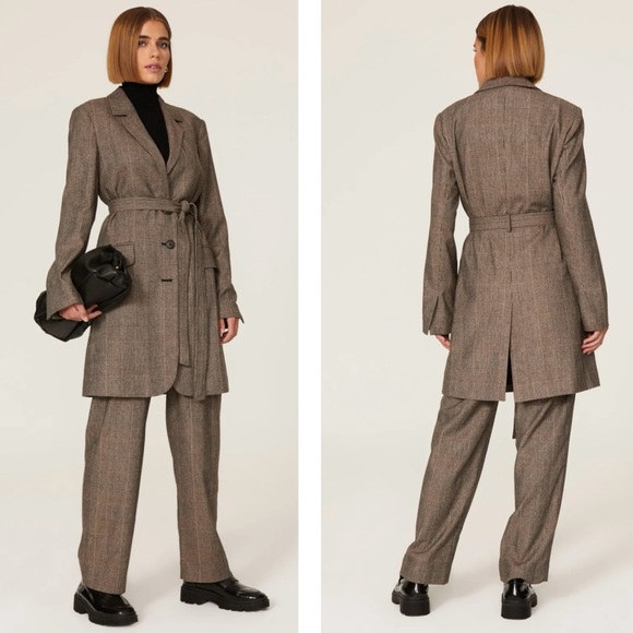 CO Belted Glen Plaid Longline Blazer Coat in Italian Wool - Size L - Picture 10 of 16